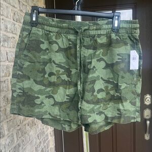 Old Navy Olive Linen Camouflage Shorts Med